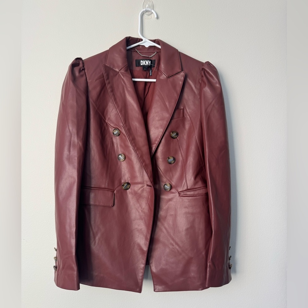 DKNY Jacket Red Faux Leather Size 6 NWT
